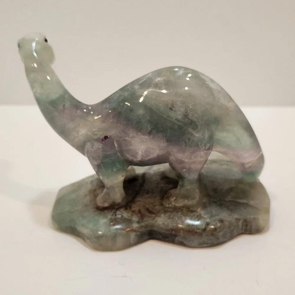 Hand Carved Fluorite Crystal Dinosaur Figurine - Picture 4 of 10
